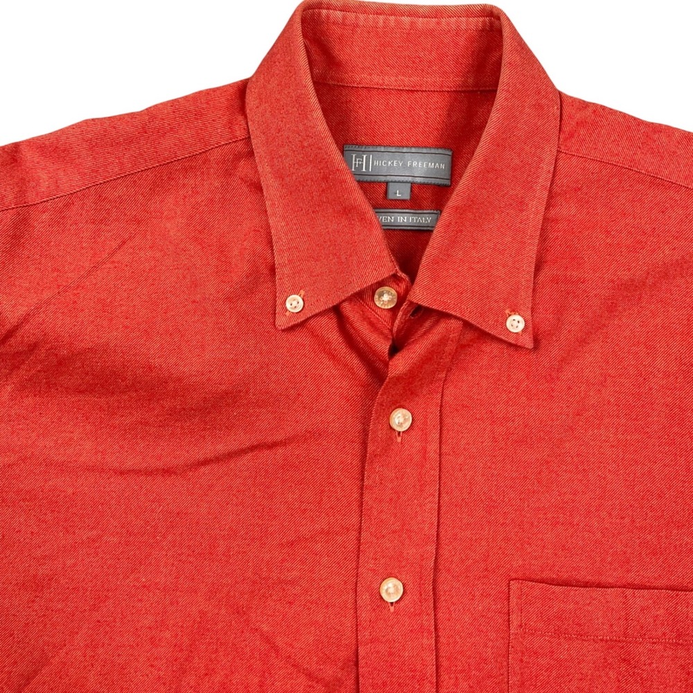 Hickey Freeman Shirt Mens Lg Orange Flannel Button Down‎ Long Sleeve Woven Italy